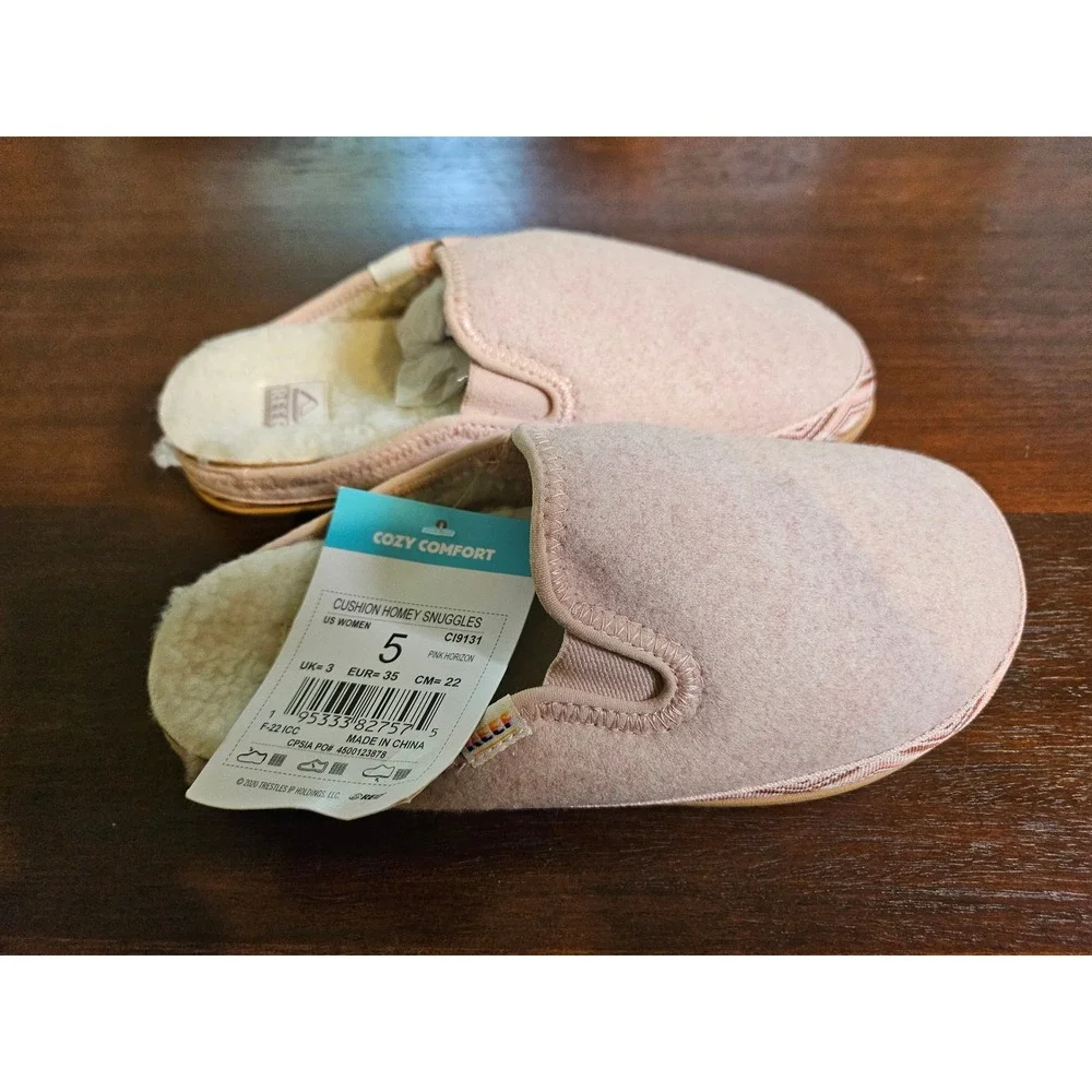 Reef Cushion Homey Snuggles Kids Size 5 Pink Horizon Faux Shearling Slippers